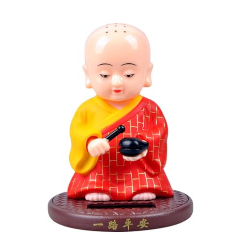 PRETYZOOM Little Monk Figurine, Solar-Powered Monk Ornament Car Dashboard Decoration, Plastic Monk Buddha Statue Bobble Head Toy for Home Office