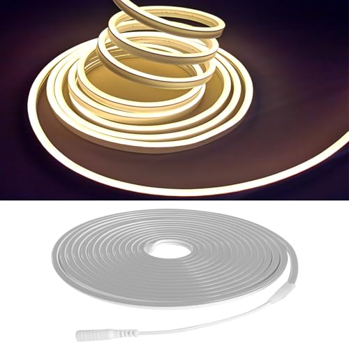 Image of dobestyou Warm White Neon LED Strip Lights - 16.4ft (5M) 12V DC 600 SMD2835 LEDs Waterproof Flexible Rope Light for Indoor /Outdoor Decor (Includes Power Adapter)