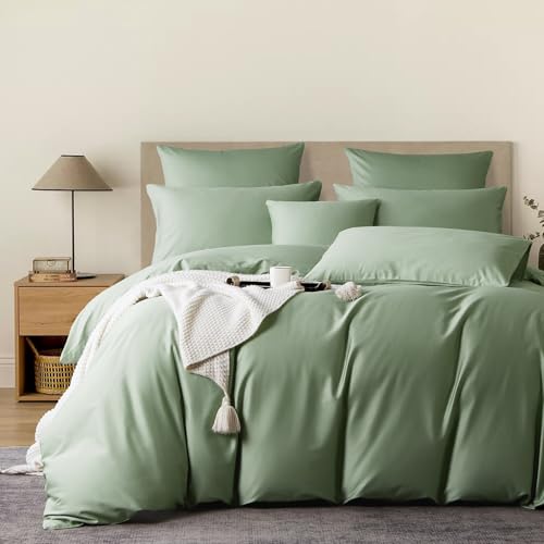 YASMENG Mako Satin Duvet Cover Set, 135 x 200 cm, Green