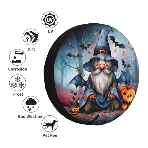Image of Cute Halloween Gnome Spare Tire Cover Weatherproof Universal Halloween Decorations Wheel Protectors Wheel Covers for Rv Camper Travel Trailer SUV Truck 17 Inch