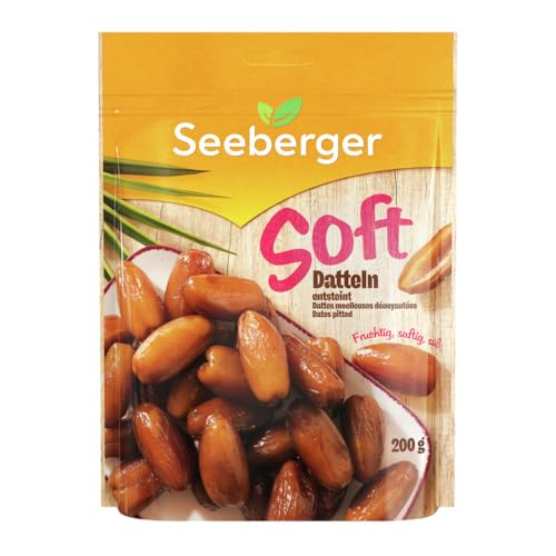 Seeberger Soft-Datteln entsteint: Cremig süße Datteln der Sorte 'Deglet Nour' mit warmer Honig-Note - zum Süßen und Snacken - getrocknet & pasteurisiert - ohne Zuckerzusatz, vegan (1 x 200 g)