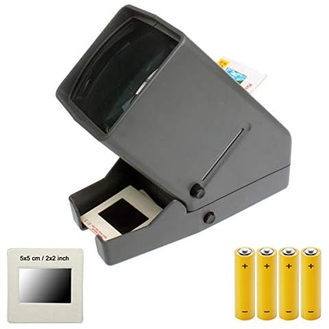 PHOTOLUX LED SV-3 Desktop Slide Viewer for 35mm Mounted Slides and Negative Strips with 3x Magnification Including 4x AA Batteries Cover