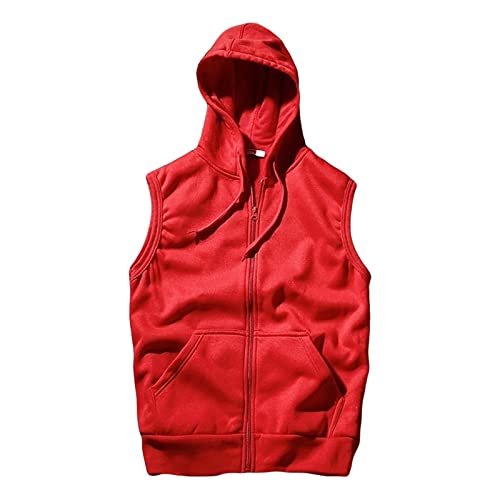 Maiyifu-GJ Men Zip Up Hoodie Tank Tops Fleece Lined Sleeveless Hooded Shirt Casual Lightweight Warm Zipper Hoodies Vests (Red,X-Large)