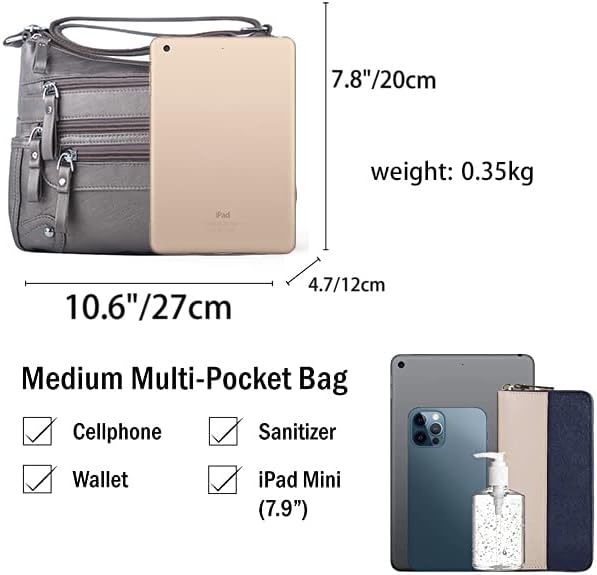 ELDA 10 Pockets Crossbody Purses for Women Medium Pocketbooks Lightweight Ladies Satchel Bag Multi Pocket Shoulder Handbag - Image 5