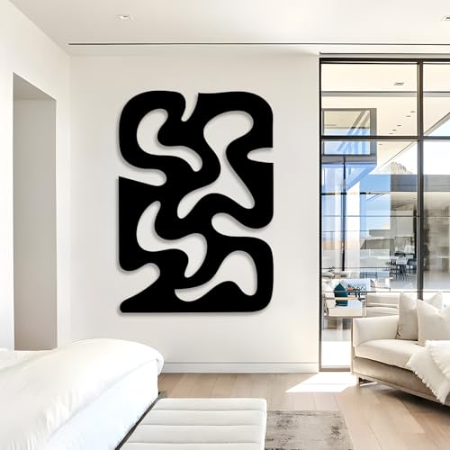 OZF Abstract Line Art Metal Wall Decor, Modern Abstract Cut Out Wall Art, Contemporary Minimalist Line Sculpture, Matisse Inspired Organic Shape Artwork for Living Room Bedroom Office (Black, 41 x 29 in | 105 x 73cm)