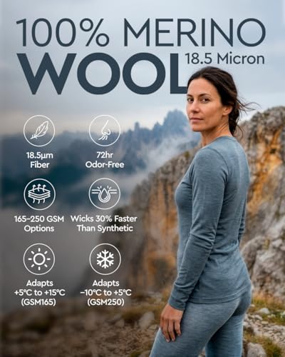 Image of MERINNOVATION Merino Wool Base Layer Set for Women 100% Merino Wool Thermal Underwear Sets Lite - Midweight Top Tank Bottom