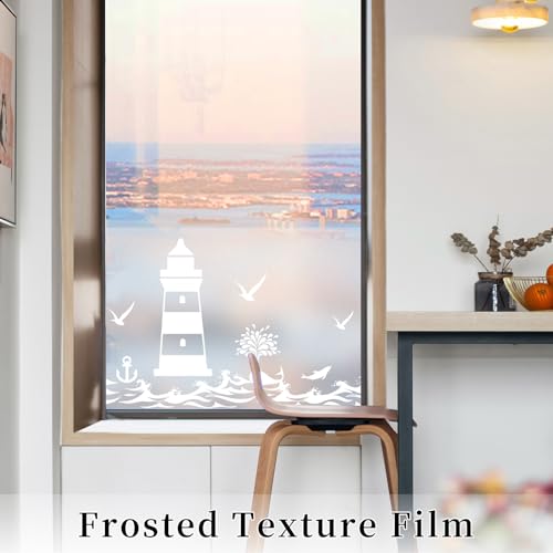 dktie Window Film Privacy Vinyl Frosted Window Film No-Glue Stained Glass Window Film Removable Lighthouse and Ocean Patterned Static Cling Films for Room Decor, Bathroom, Bedroom 44.5X200CM, (02-2) - Cosy Home Interiors dktie Window Film Privacy Vinyl Frosted Window Film No-Glue Stained Glass Window Film Removable Lighthouse and Ocean Patterned Static Cling Films for Room Decor, Bathroom, Bedroom 44.5X200CM, (02-2) - Image 2