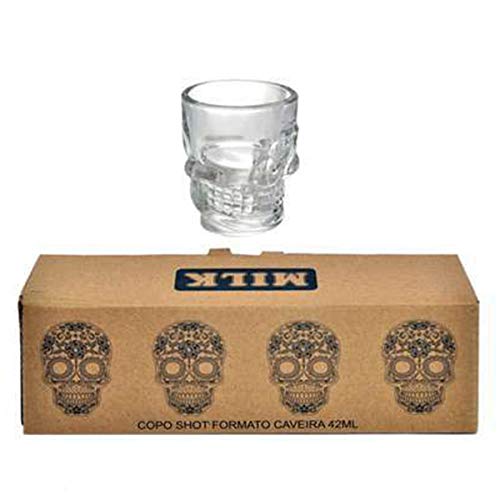 Conjunto 4 Copos Shot De Vidro Caveira Clear 42Ml