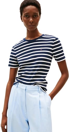 Tommy Hilfiger Women's Slim Cody C-Nk Ss Ww0Ww40587 S/S T-Shirt, Blau (Breton Stripe Dark Night/Ecru), 2X – Ansicht 1