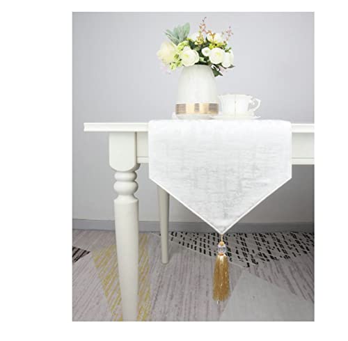 Chemin de table en coton blanc 35x228 cm avec pompon de Noël triangle WXKAGF