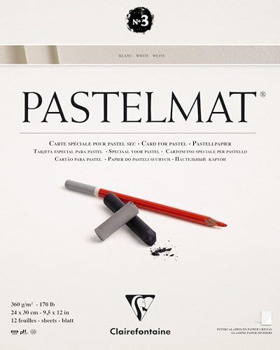 Clairefontaine 96028C Blocco Collato Pastelmat N°3 - 12 Fogli Di Carta Speciale Per Pastelli Secchi - 24X30 Cm 360G - Bianca - Divisori In Carta Crist