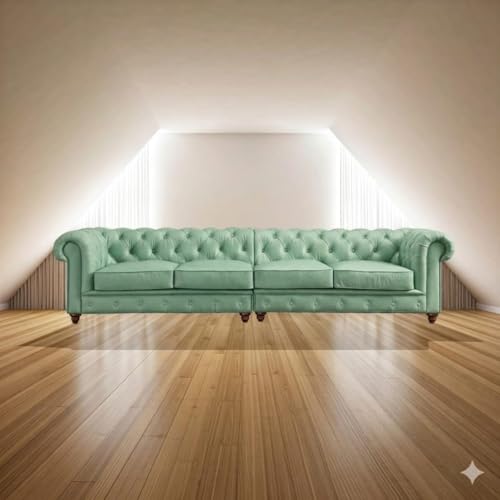 Image of Classic Leatherette Chester Sofa Set Button Tufted, Classic Style Sofa Set 3-Person Sofa for Living Room, Office, and Hallway Colour (Mint Green Leatherette, 4 Seater Sofa)