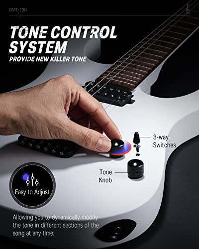 Image of Donner Solid Body Electric Guitar, Matte Finish 39 Inch Metal Electric Guitar Beginner Kits with Bag, Strings, Strap, Cable, Strings Dampener for Rock Music Lover, DMT-100 (Matte White)