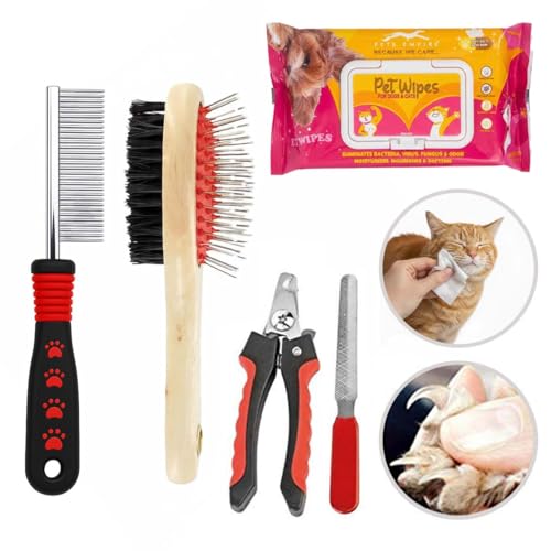 Image of Pets Empire 4-in-1 Dog & Cat Grooming Combo - Pet Wet Wipes, Self-Cleaning Slicker Brush, Silicone Bath Dispenser & Nail Clipper | Grooming Kit for All Breeds