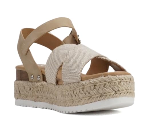 Image of Soda inchFIRELY inch ~ Women Round Toe Crisscross Band Platform Espadrille Wedge Sandal with Adjustable Ankle Strap