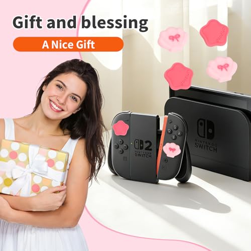 Image of PERFECTSIGHT Cute Switch 2 Joycon Thumb Grips Caps, 4 PCS Switch2 Kawaii 3D Silicone Analog Thumbstick Button Cover for NS Switch 2 Joystick Caps, Pink Shell+Star