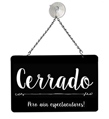 NAHANCO NMSKABSE Spanish Come In We're Awesome Open/Closed Metal Hanging Sign Kit, 12”W x 8”H, Black/White