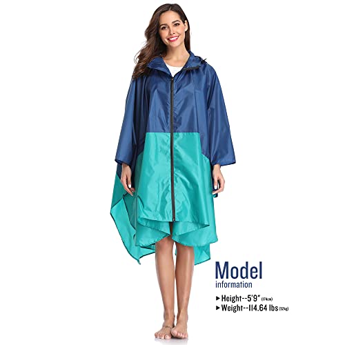 Image of SaphiRose Adult Rain Poncho Waterproof Hooded Zipper Raincoat with Pockets | OEKO-TEX Certified 100% Polyester, Lightweight Packable Storage Pouch, Heat-Sealed Seams, Quick-Dry for Outdoor Hiking