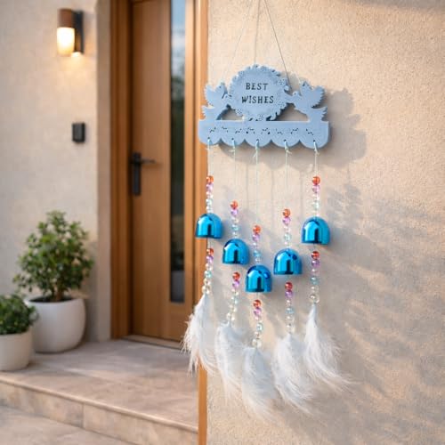Image of Decorative Wind Chime for Home | Wooden House with Bells Colourful Beads | Positive Energy Balcony Living Room Hall Garden Home Decor (Best Wishes)