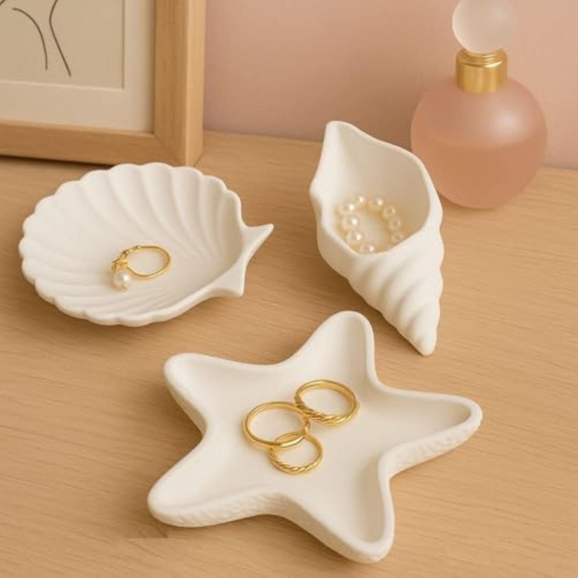 Handcrafted White Concrete Shell Trinket Tray