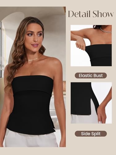Strapless Tube Tops for Women Backless Going Out Bandeau Top Sexy Trendy Off Shoulder Side Split Summer Bustier Tops2