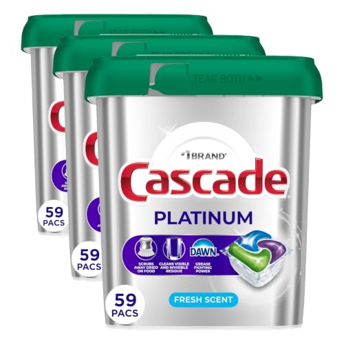 Image of Cascade Platinum Dishwasher Pods, Dishwasher Detergent, Dish Detergent Soap, Fresh, 59 Count (Pack of 3)