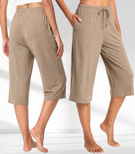 Image of WiWi Bamboo Viscose womens capri pants Wide Leg Pajama Super Soft Lounge knit Sleep shorts Cooling Pj Bottoms S-XXL