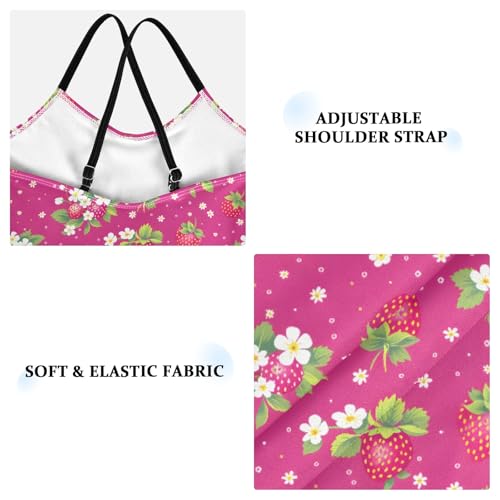 senya Girls Swimsuits One-Piece Swimwear Tie Bathing Suit Beach Summer Round Neck 5-6T Strawberries on Pink Pattern3