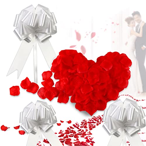 ZOOMPIL Nœuds Automatiques, 90 Pièces Noeud Voiture Mariage Blanc, 1000 Pièces Pétales de Rouges Artificiels, pour Mariage, Wedding Crmonie, Bouquet,...