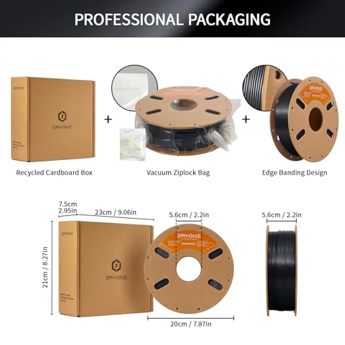 Image of ERYONE PLA Filament 3D Printer PLA Filament 1.75mm + /- 0.03mm, PLA Filament 1KG Cardboard Spool(2.2LBS), Jet Black