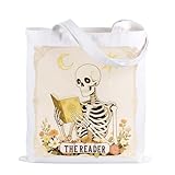 Gothic Stocking Stuffers for Teen Girls Reader Skull Gothic Canvas for Women Men Book Lovers College Halloween Bags Boo Ghost Bag Reusable Large Tote for Teachers Girlfriend Horro Movie Lovers