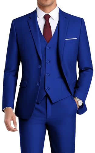 Image of WEEN CHARM Men's 3-Piece Slim Fit Suit Set-2-Button Blazer,Vest & Pants-Formal Wedding,Prom,Party & Business Tuxedo