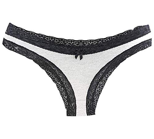 Kit 12 Calcinhas Tanga Algodão Suave Cinza Mescla Renda (M)