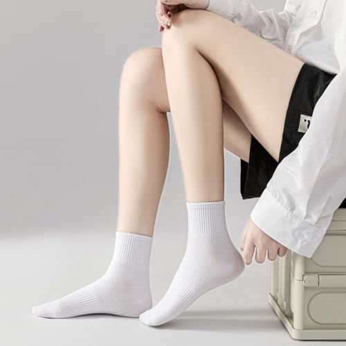 Image of WoWhite Ankle Socks for Woman Cotton Crew Socks Athletic Running 5 Pairs(white*3 & black*2,9-11)