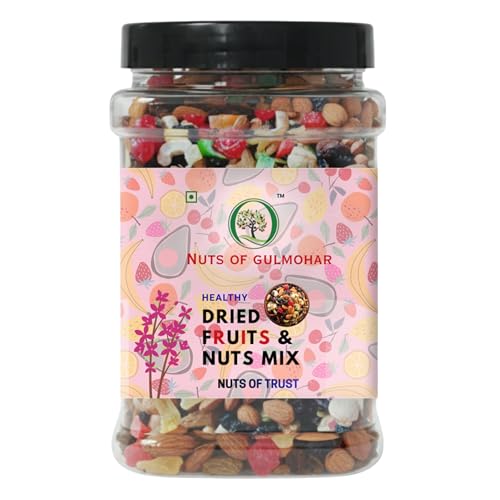 Image of Nuts of gulmohar Premium Mix Dry Fruits & Seeds 500g Jar | Almonds Cashews Raisins Black Raisins Apricot Dates Kiwi Seeds Mix