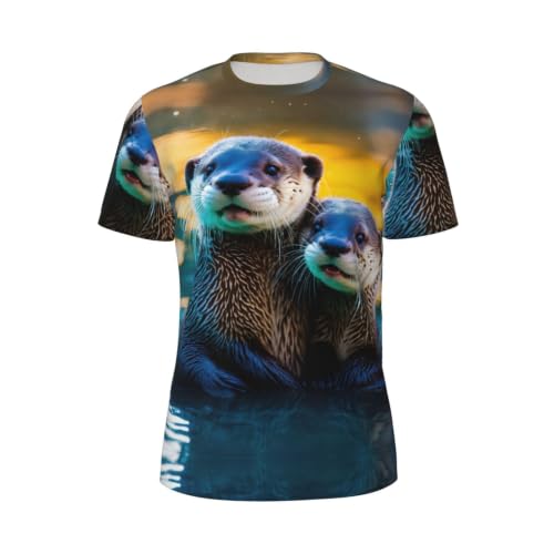 T-shirt en maille homme motif loutres marron anti-plis élégant