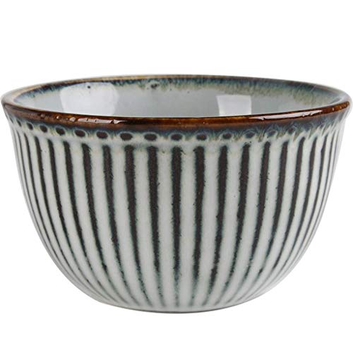 AOLI Individualidad Rayas verticales Cuenco de fideos de cerámica Ensaladera Decoración para fiestas en el hogar Desinfección adecuada para lavavajillas (3 tamaños) Cian retro,L,1 PAQUETE