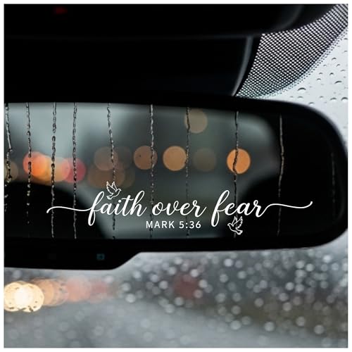 Image of 2 Pcs Jesus Car Accessories, Christian Car Stickers - Faith Over Fear Mark 5:36 Rear View Mirror Decal, UV DTF Transfer Dove Decals for Vehicles, Waterproof