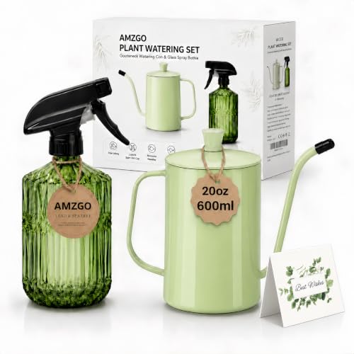 Amzgo 2 Pack Small Watering Can for Indoor Plants, 20 oz Metal Plant Watering Can with Long Spout...