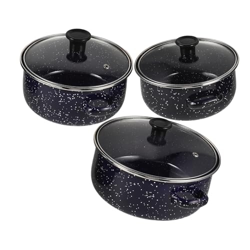 Mikikit 1 juego Cacerolas de Esmalte Mini para Cocina Cacerola de Sopa con Asas para Cocinar Fideos y Guisos Utensilios de Cocina Duraderos y Versátiles Color Azul