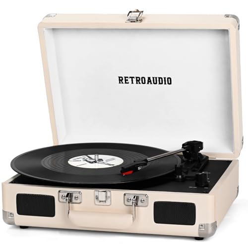 Image of RetroAudio Portable Bluetooth Vintage Vinyl Record Player Turntable