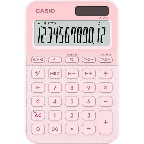 CASIO MS-20YC Calculatrice de Bureau compacte avec calcul de l'heure, Rose Clair