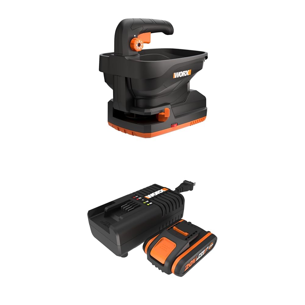 WORX WG869E Universal Akku Streuer 20V, 5 m Streubreite, 3,3 L Tank, bis 550 m² Reichweite pro Füllung, einstellbare Streumenge, für Dünger & Streusalz, inkl. 2Ah Akku & Ladegerät