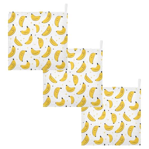 Image of vvfelixl Banana with Smile Baby Burp Cloths Baby Muslin Washcloths for Boys Girls Cotton Babys Face Towel for Newborn Infants Soft and Absorbent 11.8 X 11.8 in, 5 Pack