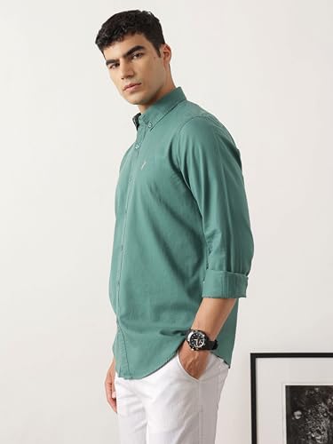 Image of Thomas Scott Men's Cricket Club Collection Classic Regular Fit Twill Shirt | 100% Cotton Long Sleeve Solid Shirt with Button Down Collar (Available in Plus Size)
