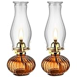2 Set Chamber Oil Lamp for Indoor Use Classic Kerosene Hurricane Oil Lamp Glass Vintage Large Lantern with Adjustable Fire Wick for Home, 13 inch High(Brown)