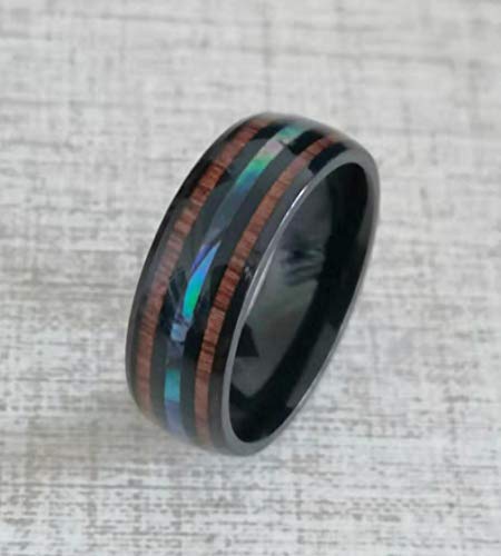 8mm Hawaiian Koa Wood and Abalone Shell Stainless Steel Rings Wedding Bands for Men Comfort Fit4