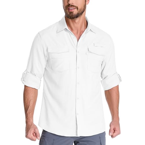 Mens Long Sleeve Sun Protection Shirts UPF 50+ UV Quick Dry Cooling Fishing Shirts for Safari Hiking Travel Camping