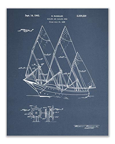 BigWig Prints - Sailboat Patent Wall Art, Nautical Decor for Home or Office, Vintage Sailing Artwork, Blueprint-Style Boat Prints, Maritime Wall Decor for Enthusiasts - Unframed Set of 6 (8x10) - Image 4