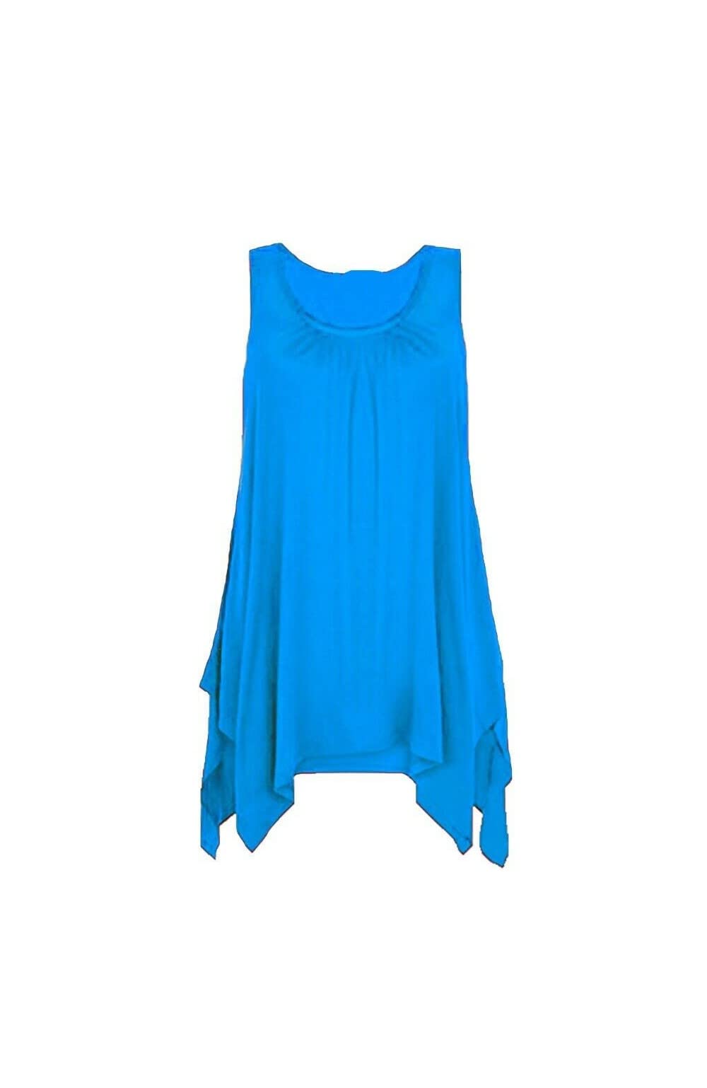 Metluq M0d4 Women's Turquoise Hanky Hem Top Long Sleeveless Scoop Neck Vest Flared Swing Top (22, )